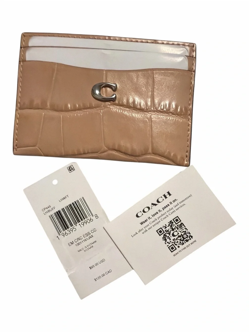 NWT Coach Essential Card Case Buff Croc Embossed Leather Card Holder